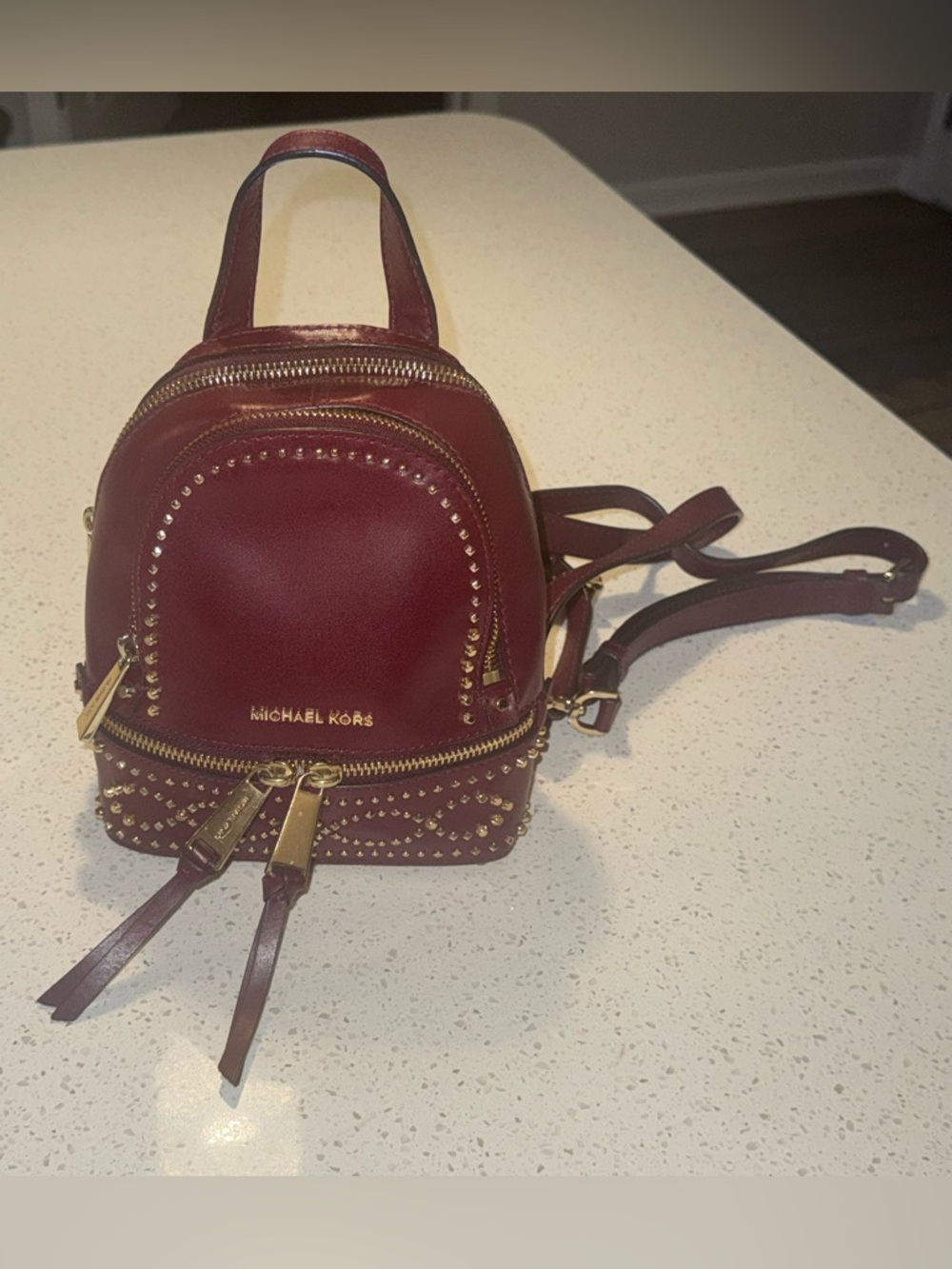 Michael Kors Wine Leather Studded Mini Backpack